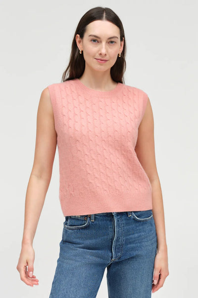 Salmon Pure Cashmere Cabled Tank