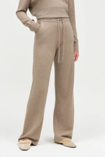 Warm-Oatmeal Pure Cashmere Wide-Leg Pants