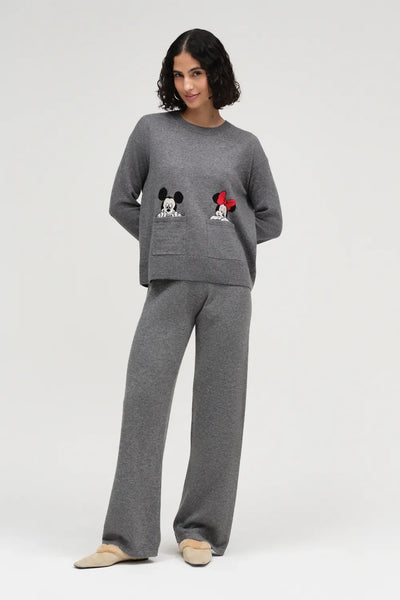 Grey Wool-Cashmere Mickey & Minnie Peek Pocket Sweater