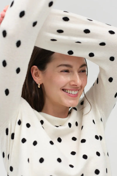 Cream Wool-Cashmere Polka Dot Sweater