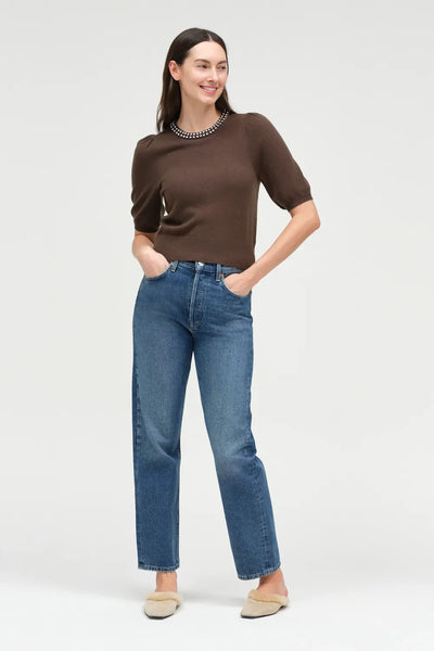 Chocolate Wool-Cashmere Jewel-Neck Knitted Tee