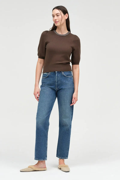 Chocolate Wool-Cashmere Jewel-Neck Knitted Tee