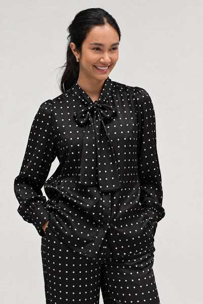 Black Viscose Polka Tie Shirt