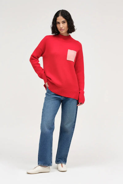 Red Wool-Cashmere Pop Pocket Sweater