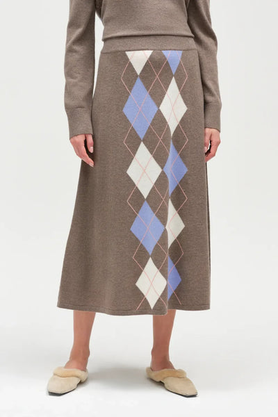 Mushroom Wool-Cashmere Argyle Skirt