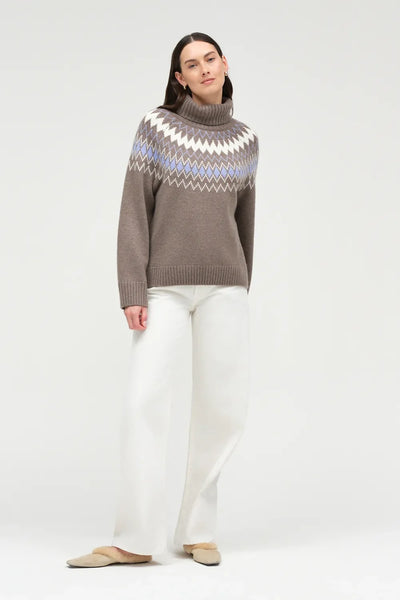 Mushroom Wool-Cashmere Fair Isle Rollneck Sweater