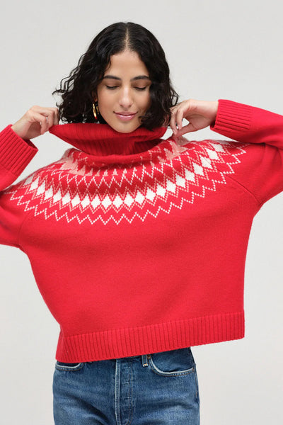 Red Wool-Cashmere Fair Isle Rollneck Sweater