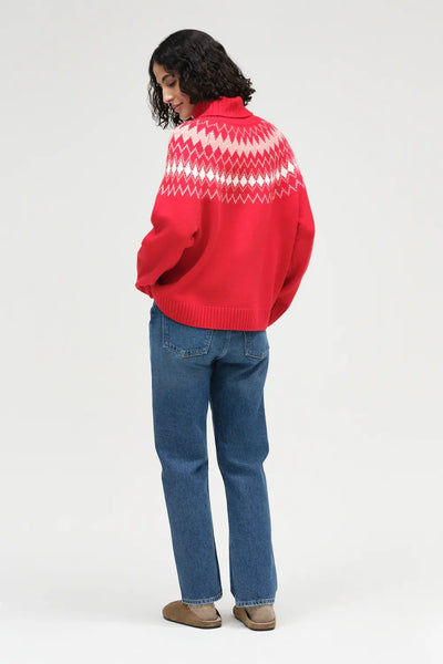 Red Wool-Cashmere Fair Isle Rollneck Sweater