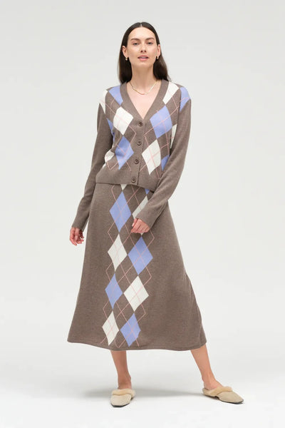 Mushroom Wool-Cashmere Argyle Skirt