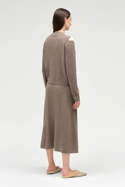 Mushroom Wool-Cashmere Argyle Skirt