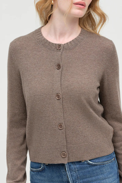 Mushroom Wool-Cashmere Crew Neck Cardigan
