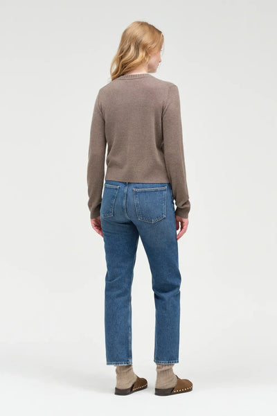 Mushroom Wool-Cashmere Crew Neck Cardigan
