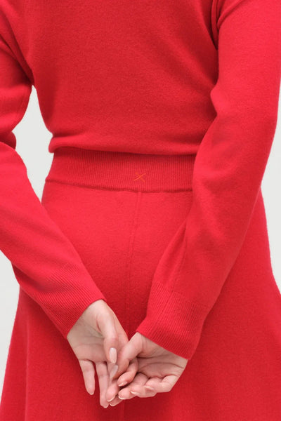 Velvet-Red Wool-Cashmere Midi Skirt