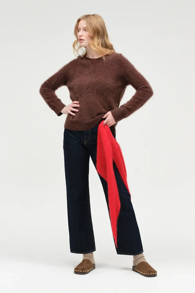 Chocolate Brushed Cashmere Crew Neck Sweater