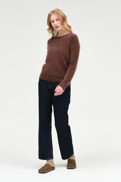 Chocolate Brushed Cashmere Crew Neck Sweater