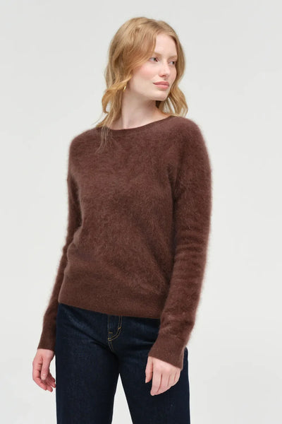 Chocolate Brushed Cashmere Crew Neck Sweater