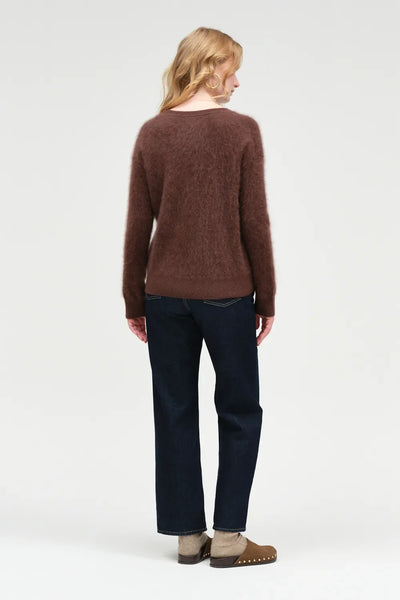 Chocolate Brushed Cashmere Crew Neck Sweater