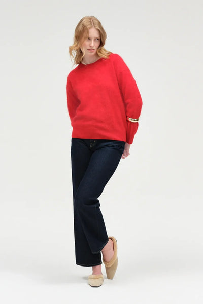 Velvet-Red Brushed Cashmere Crew Neck Sweater