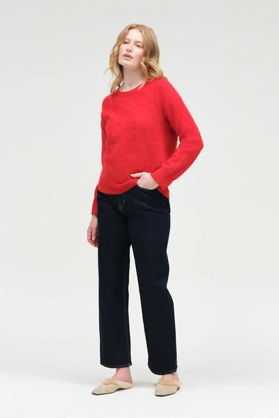 Velvet-Red Brushed Cashmere Crew Neck Sweater