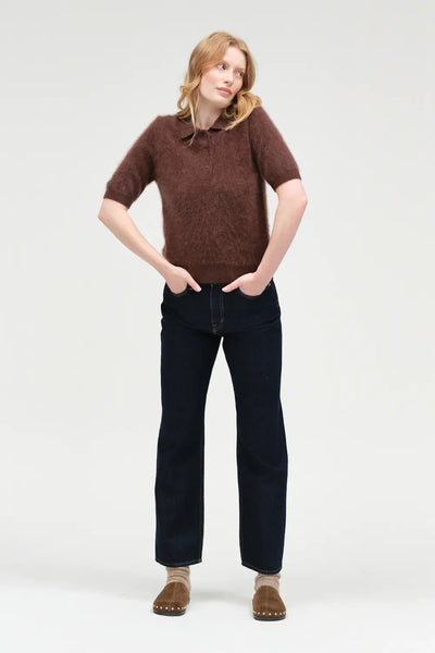 Chocolate Brushed Cashmere Polo Tee