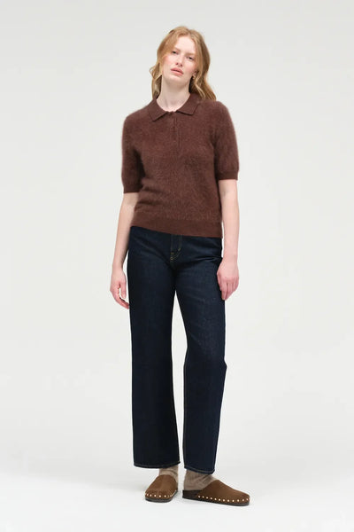 Chocolate Brushed Cashmere Polo Tee