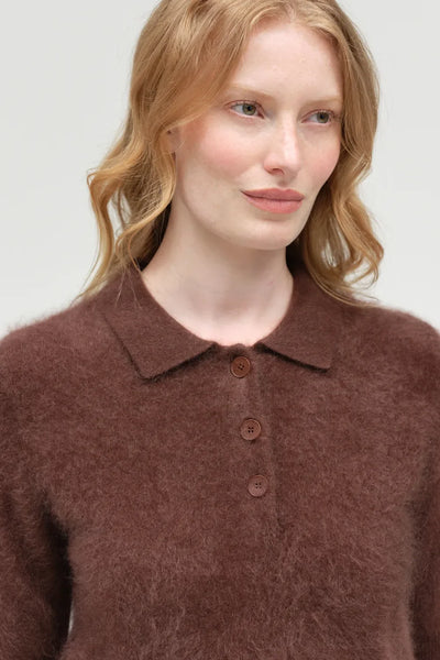 Chocolate Brushed Cashmere Polo Tee