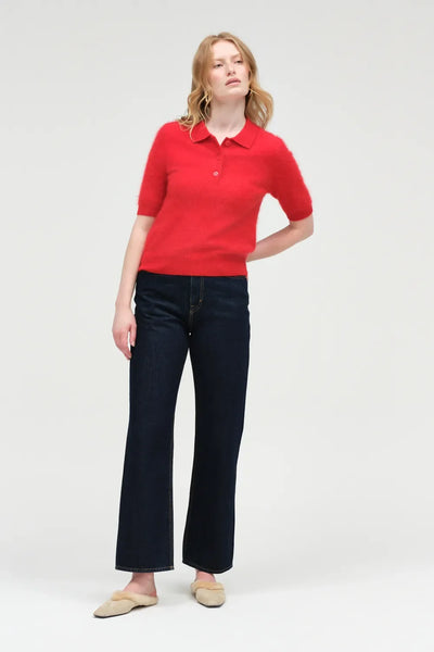 Velvet-Red Brushed Cashmere Polo Tee