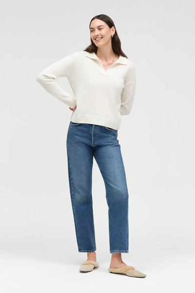 Cream Wool-Cashmere Collared Sweater