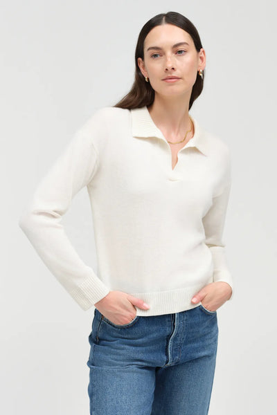 Cream Wool-Cashmere Collared Sweater