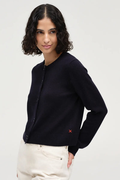 Navy Wool-Cashmere Crew Neck Cardigan