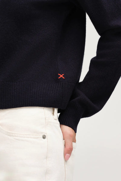 Navy Wool-Cashmere Crew Neck Cardigan