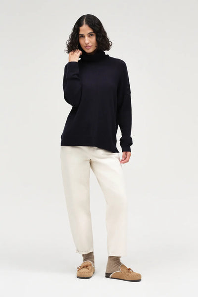 Navy Wool-Cashmere Rollneck Sweater
