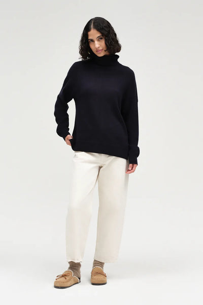Navy Wool-Cashmere Rollneck Sweater