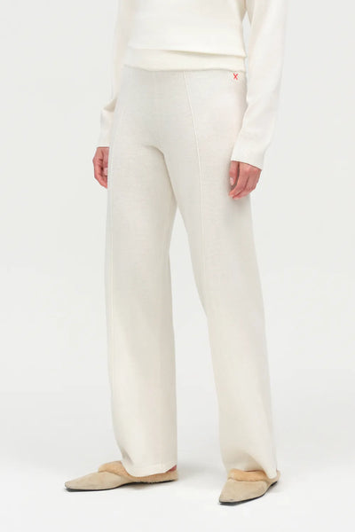 Cream Wool-Cashmere Wide-Leg Track Pants