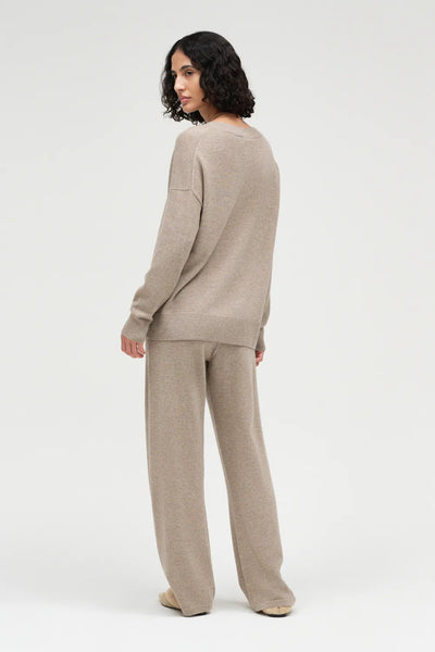 Warm-Oatmeal Wool-Cashmere Wide-Leg Track Pants