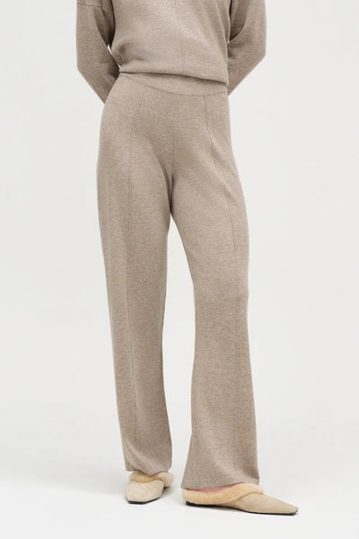 Warm-Oatmeal Wool-Cashmere Wide-Leg Track Pants