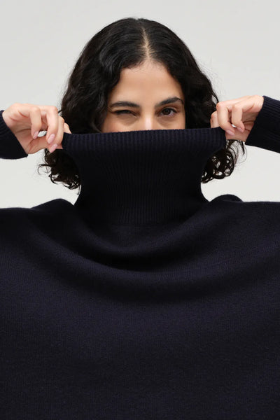 Navy Pure Cashmere Rollneck Sweater