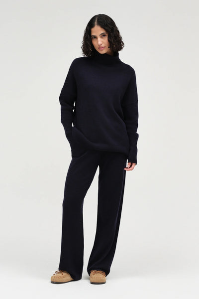 Navy Pure Cashmere Wide-Leg Pants