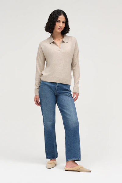 Warm-Oatmeal Wool-Cashmere Collared Sweater