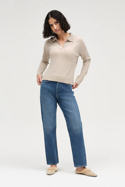Warm-Oatmeal Wool-Cashmere Collared Sweater