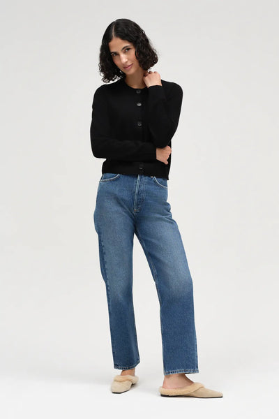Black Wool-Cashmere Crew Neck Cardigan