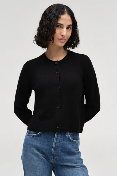 Black Wool-Cashmere Crew Neck Cardigan