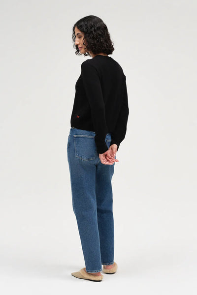 Black Wool-Cashmere Crew Neck Cardigan