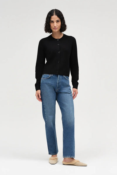 Black Wool-Cashmere Crew Neck Cardigan