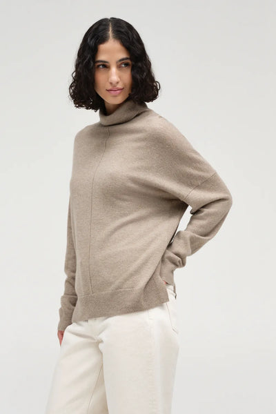 Warm-Oatmeal Wool-Cashmere Relaxed Rollneck Sweater