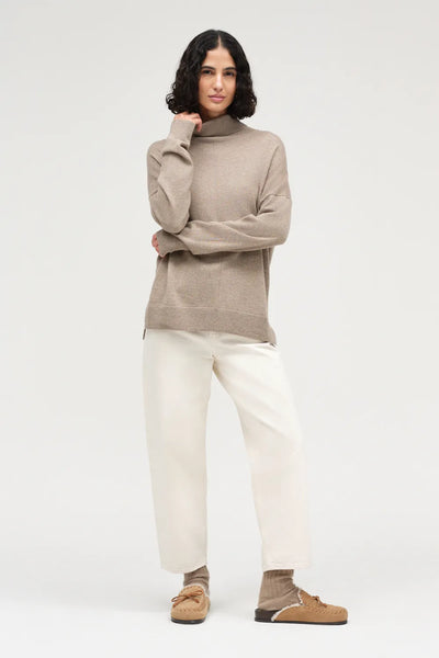 Warm-Oatmeal Wool-Cashmere Relaxed Rollneck Sweater