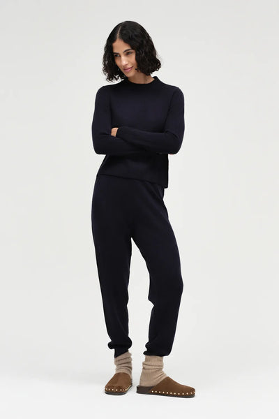 Navy Wool-Cashmere Cropped Sweater