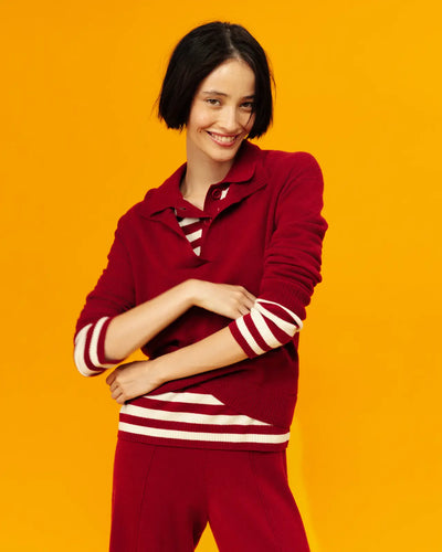 Cherry Wool-Cashmere Collared Sweater