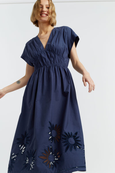 SAMPLE SALE - NO REFUNDS Navy Cotton-Lyocell Broderie Dress