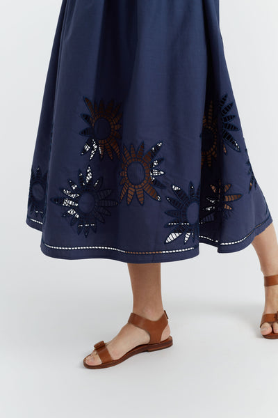 SAMPLE SALE - NO REFUNDS Navy Cotton-Lyocell Broderie Dress